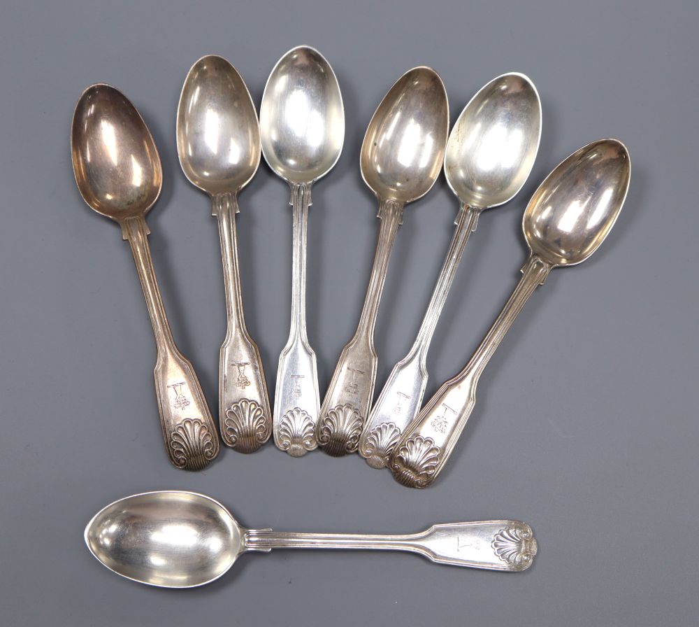 Fourteen assorted 19ct century silver fiddle, thread an shell pattern teaspoons, various dates and makers and two other spoons